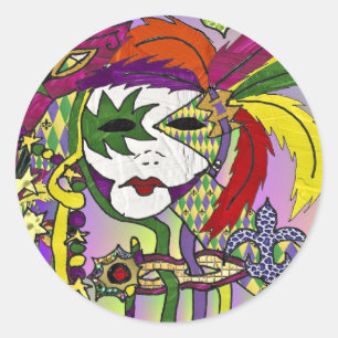 Pegatina Redonda Ropa Regalos Máscaras de Plumas de Mardi Gras Psic