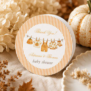 Pegatina Redonda Ropa Vintage de Calabaza Agradecimiento Baby Showe