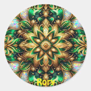 Pegatina Redonda RORY ~ Navidades SHINY Green y Gold ~