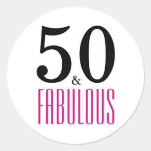 Pegatina Redonda Rosa 50 y Fabulosa Tipografía 50 cumpleaños