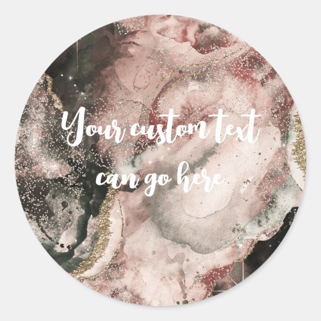 Pegatina Redonda Rosa ahumado cósmico acuarela dorado celestial  (Anverso)