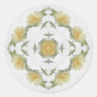 Pegatina Redonda Rosa amarillo cremoso Kaleidoscopio Art 1