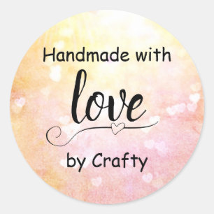 Pegatina Redonda Rosa Amarillo Ombre Hecho a Mano con Amor Corazone