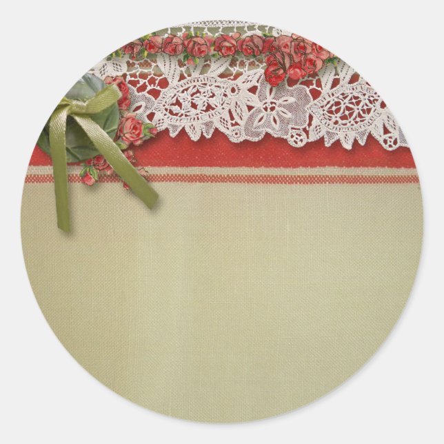 Pegatina Redonda Rosa antiguo Lace Rústico Rojo Victorilap (Anverso)