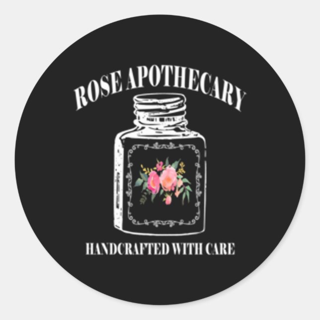 Pegatina Redonda Rosa-Apothecary, artesanado con cuidado (Anverso)