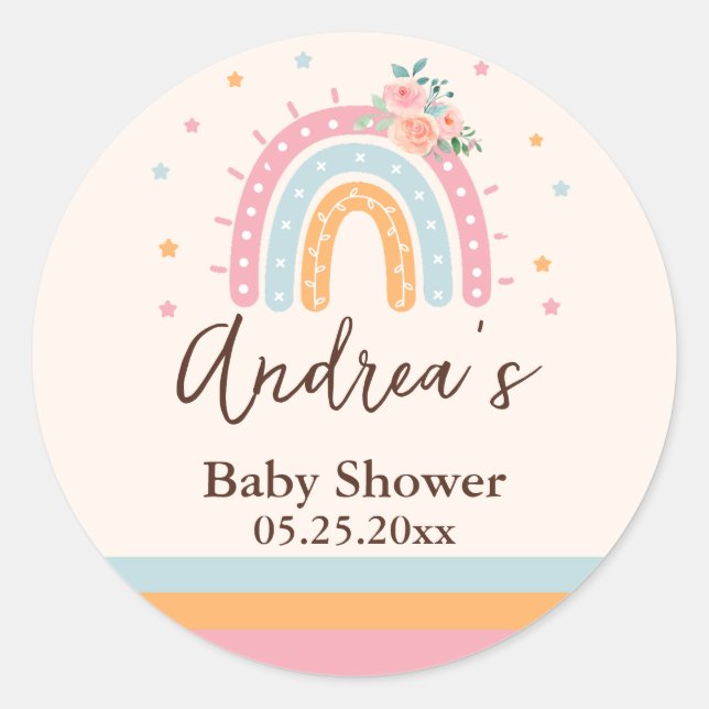 Pegatina Redonda Rosa arco iris Baby Shower rosa (Anverso)