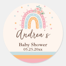 Pegatina Redonda Rosa arco iris Baby Shower rosa