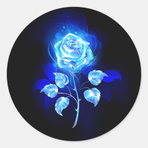 Pegatina Redonda Rosa azul en llamas