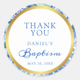 Pegatina Redonda Rosa azul moderno bautismo gracias