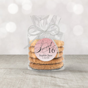 Pegatina Redonda Rosa Bebé Glam Glitter Dulces 16 Personalizados