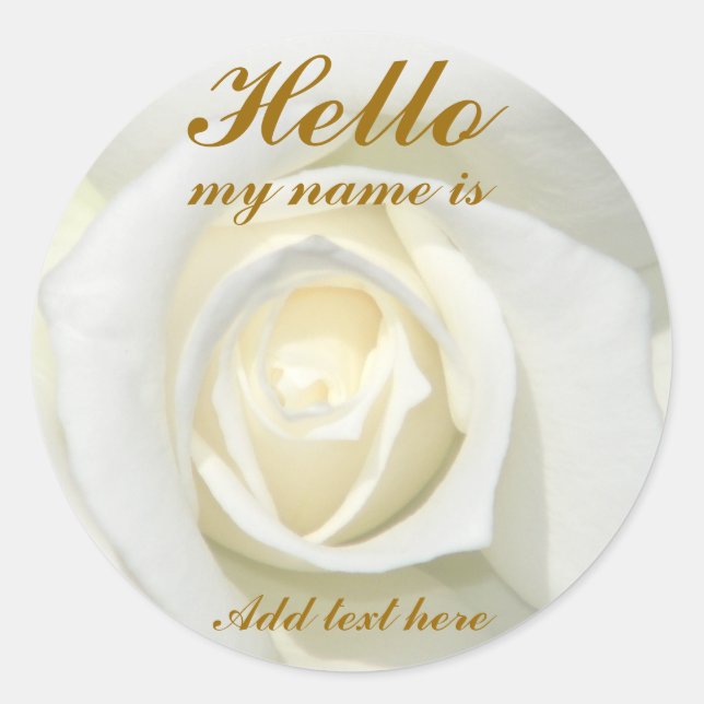 Pegatina Redonda Rosa Blanca, Hola_ (Anverso)