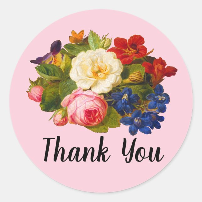 Pegatina Redonda Rosa Blanca Roses Roses Rojo Naranja Azul Floral M (Anverso)