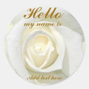 Pegatina Redonda Rosa blanco, Hello_