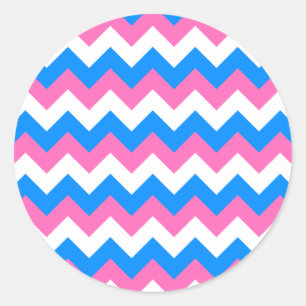 Pegatina Redonda Rosa Blanco y Azul Zigzag