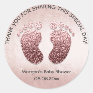 Pegatina Redonda Rosa Blus Purpurina Feet Baby Shower Favor Gracias