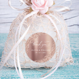 Pegatina Redonda Rosa Boda Purpurina Gold