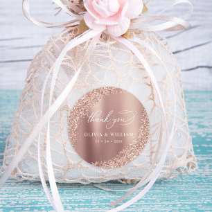 Pegatina Redonda Rosa Boda Purpurina Gold