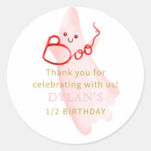 Pegatina Redonda Rosa BOO Estoy a medio camino de uno Cumpleaños ni