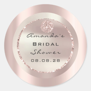 Pegatina Redonda Rosa Bridal Shower Sweet 16th Purpurina Rosa Gold