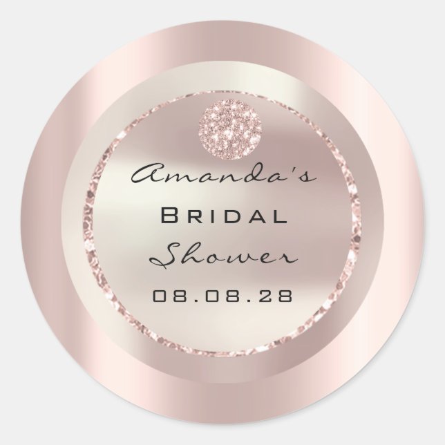 Pegatina Redonda Rosa Bridal Shower Sweet 16th Purpurina Rosa Gold (Anverso)