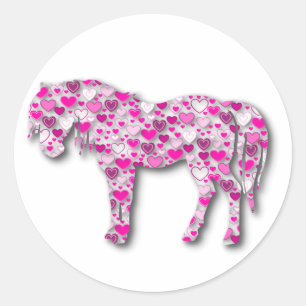 Pegatina Redonda Rosa - Caballo cardíaco