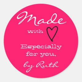 Pegatina Redonda Rosa caliente simple Minimalista hecho con corazón