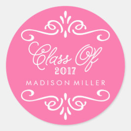 Pegatina Redonda Rosa caliente vintage | Pegatinas de graduación