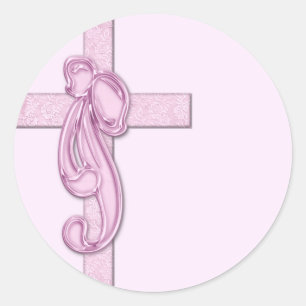 Pegatina Redonda Rosa claro con una cinta rosada