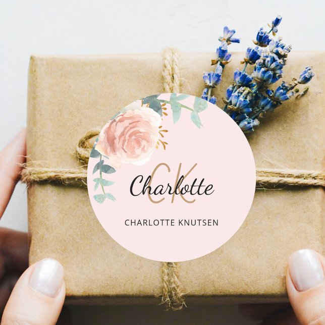 Pegatina Redonda Rosa claro dorado floral eucalipto gracias (Subido por el creador)