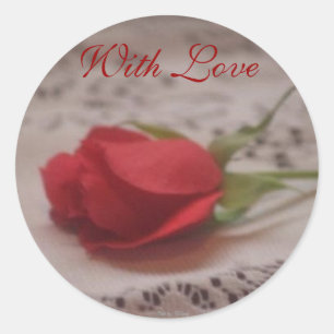 Pegatina Redonda rosa con encaje, con amor. Foto de TEYoung