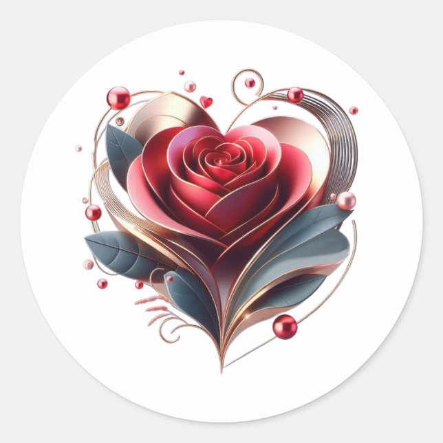 Pegatina Redonda Rosa con forma de corazón moderno (Anverso)