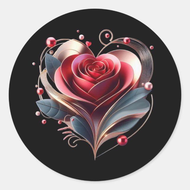 Pegatina Redonda Rosa con forma de corazón moderno (Anverso)