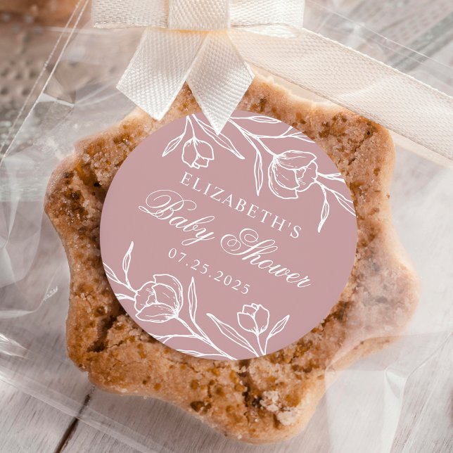 Pegatina Redonda Rosa con sabor esbozado Baby Shower (Subido por el creador)