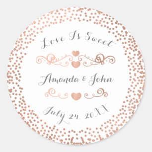 Pegatina Redonda Rosa Confetti White Save the Date Love is Sweet