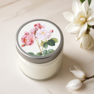 Pegatina Redonda Rosa Damascena, floral vintage