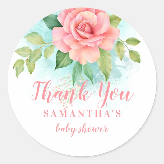 Pegatina Redonda Rosa de acuarela color turquesa rosa (Anverso)