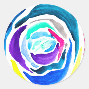 Pegatina Redonda Rosa de arte pop azul acuarela
