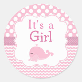 Pegatina Redonda Rosa de ballena de padres y bebés