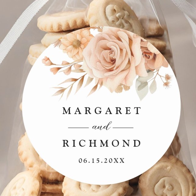 Pegatina Redonda Rosa de Boda floral de Rústica Terracotta (Subido por el creador)