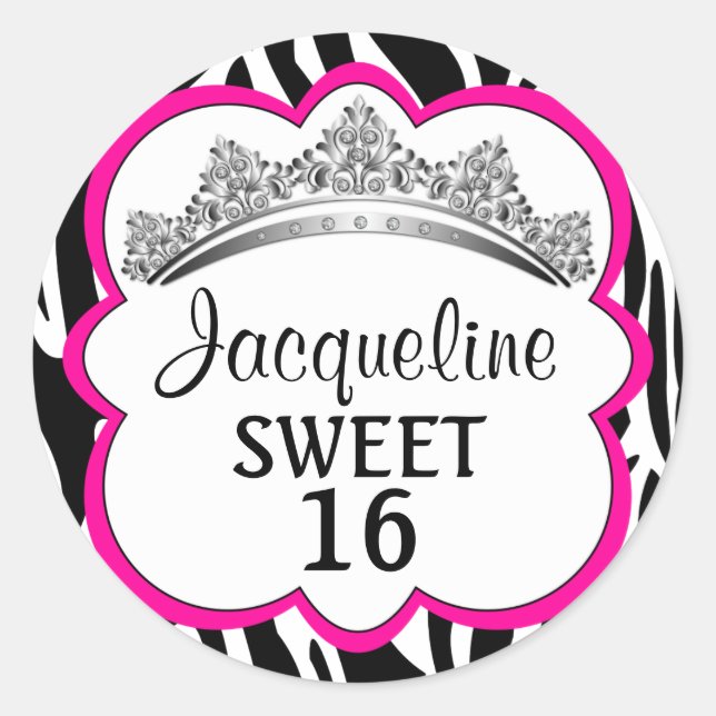 Pegatina Redonda Rosa de cebra de la corona del diamante (Anverso)