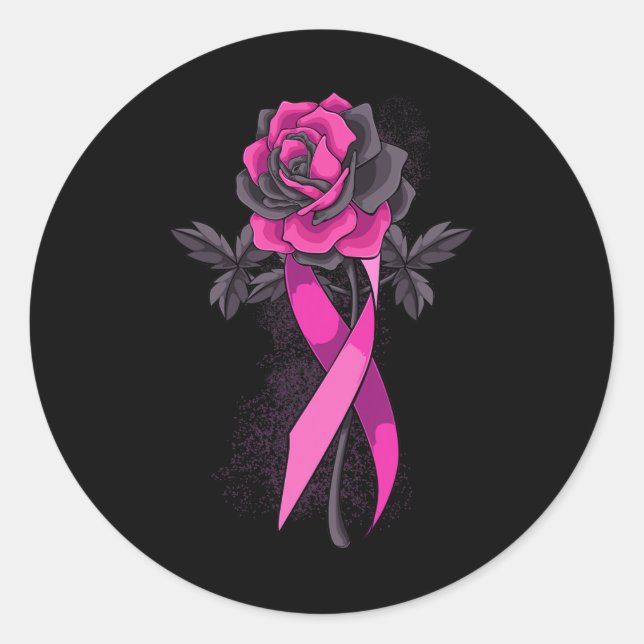 Pegatina Redonda Rosa de Cinta Cinta Cáncer de Mama Sobreviviente W (Anverso)