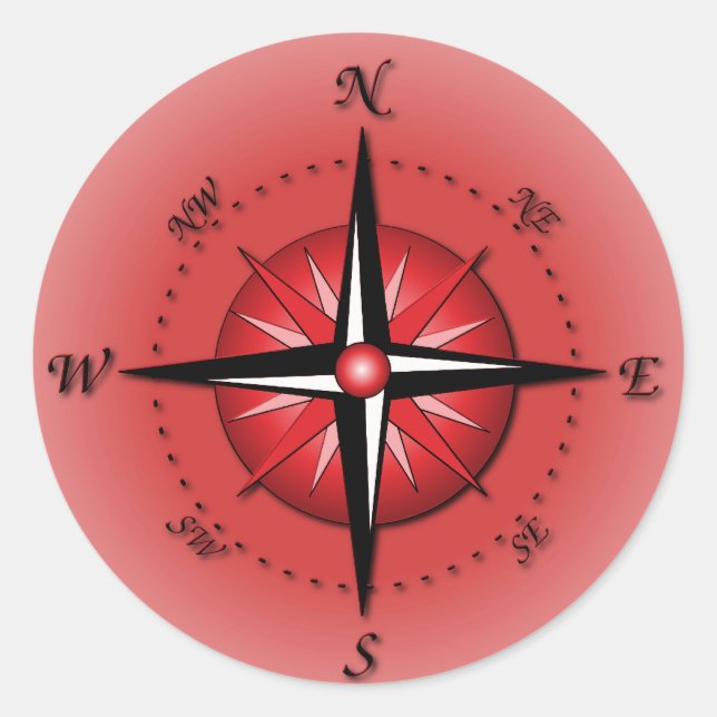 Pegatina Redonda Rosa de compás (Anverso)