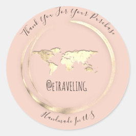 Pegatina Redonda Rosa de compra Gold World Map Travel Globe