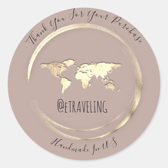 Pegatina Redonda Rosa de compra Mapa Mundial de Viaje al Globo (Anverso)