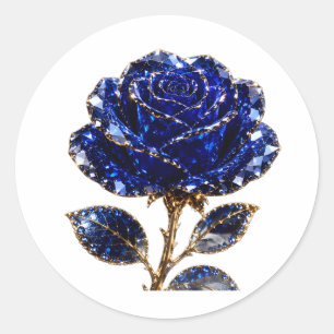 Pegatina Redonda Rosa de Cristal Dorado Azul Real