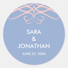 Pegatina Redonda Rosa de cuarzo y azul, elegante Boda personalizado
