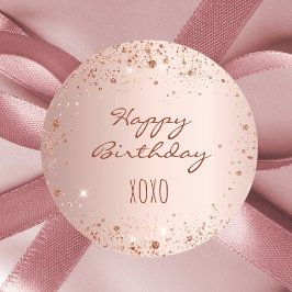 Pegatina Redonda Rosa de cumpleaños oro purpurina de polvo abrazos 