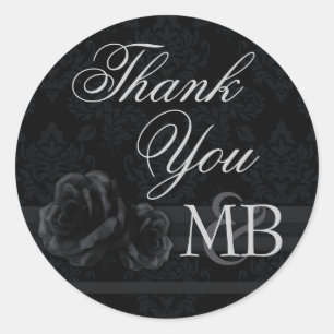 Pegatina Redonda Rosa de damasco negro Gracias pegatinas monograma