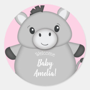 Pegatina Redonda Rosa de Donkey Baby Shower