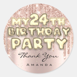 Pegatina Redonda Rosa de Drips del Purpurina del partido de cumplea